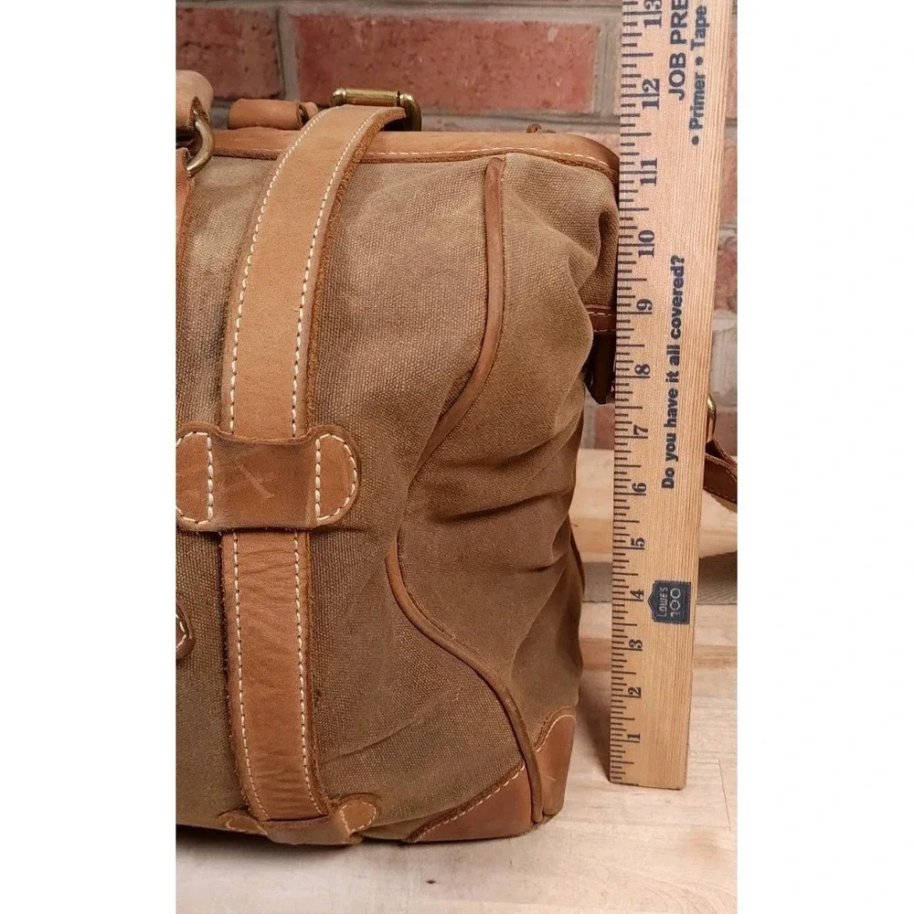 J Peterman Company Leather & Canvas Gladstone Brown Safari Travel Duffle Bag